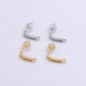 Gold Pave Stud Earring with Open Link for Charm 16K Gold Filled Earring Supply Z-612