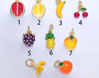 1 pcs gold fruit pendant 18k gold filled enamel banana pineapple watermelon charm diy bracelet necklace jewelry making findings supply w061