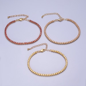 Dainty Peach, Yellow, Red Diamond Tennis Bracelet Gold CZ Tennis Bracelet Cubic Zirconia Diamond Bracelet Adjustable WA-890