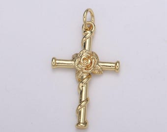 Rose von Sharon Kreuz Anhänger, Kruzifix Kreuz Charme Anhänger religiösen Halskette Anhänger, Gold religiöse Schmuck machen, e-206