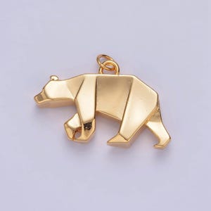 Ciondolo semplice origami riempito in oro 24k a forma di orso che striscia, ciondoli minimalisti a forma di orso della foresta di carta per gioielli fai da te / x-079