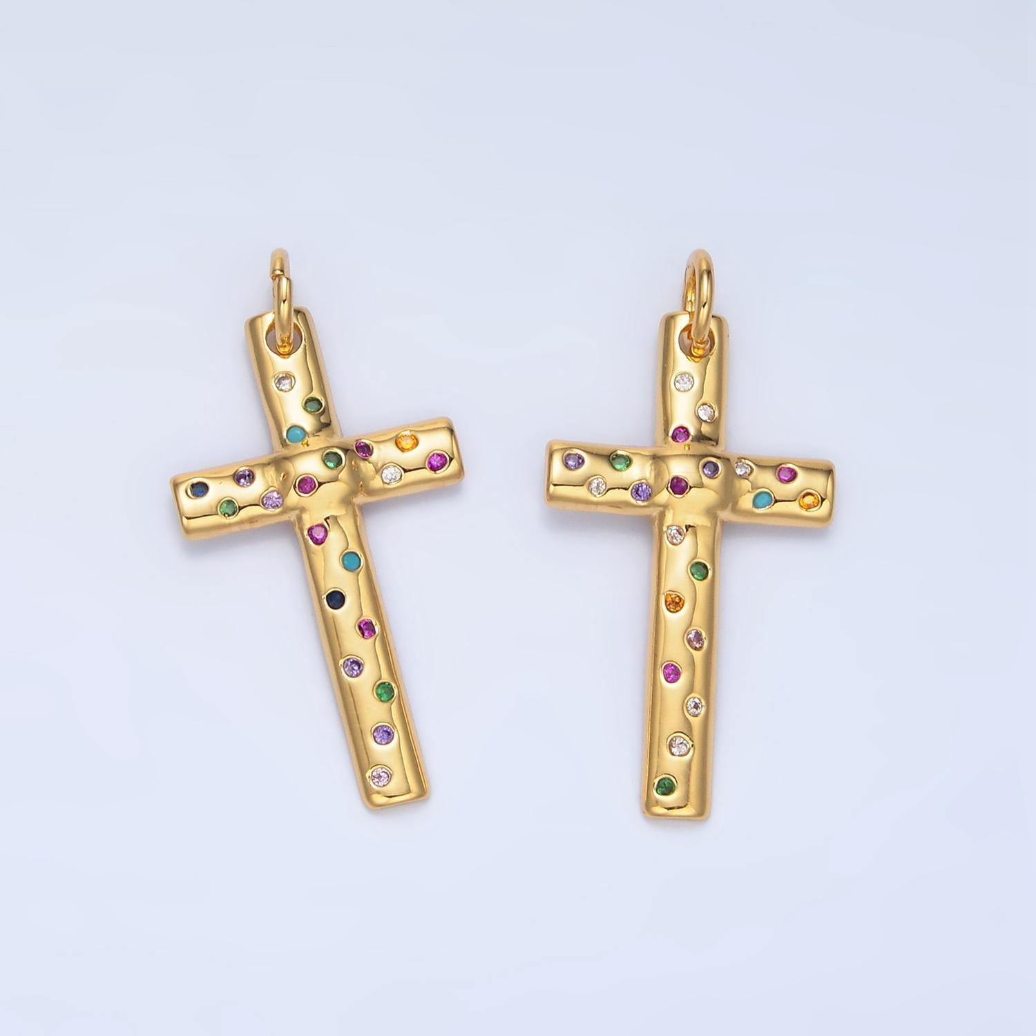 Multi color cz cross charm pendant 24k gold filled charm religious jewelry bracelet necklace making x606