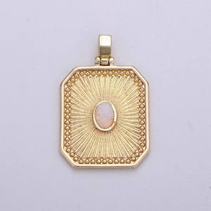 Sunburst octagon gold tag opal gold rectangle radiance size 32x20mm pendant square charm, j-263