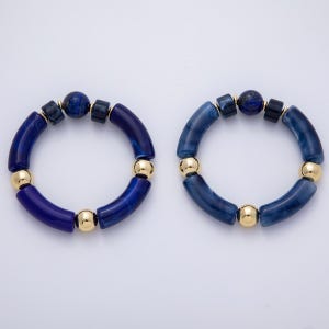 Chunky Resin Blue Beaded Necklace 18K gold filled Stretch bracelet for Stackable Jewelry
