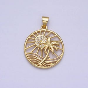 Palm tree sunrise charm gold california dream beach charm, hawaii charm, vacation tropical summer pendant for gift shop supply aa162
