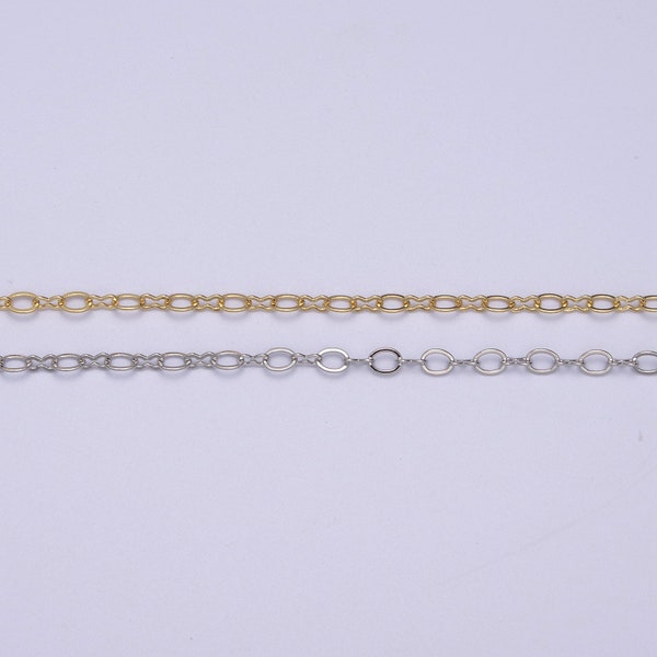 Gold Oval and Figure 8 Chain, Dainty Chain by Yard, Great Quality bulk Chain for Jewelry Supplies, 615-616