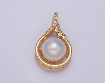 Dainty Pave Charm Genuine Shell Pearl Pendant Minimalist Bridal Wedding Jewelry, Shell Pearl Pendant For DIY Jewelry Necklace Making J-697