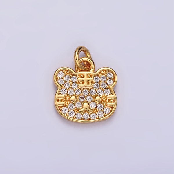 16K Gold Filled Clear Micro Paved CZ Kitty Cat Animal Pet Charm | AC849