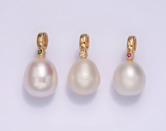 Pendentif à breloques en forme de perle de pomme de terre blanche et fermoir en CZ env. 8 x 11 mm pour composant de collier Zircon cubique vert clair P-1607