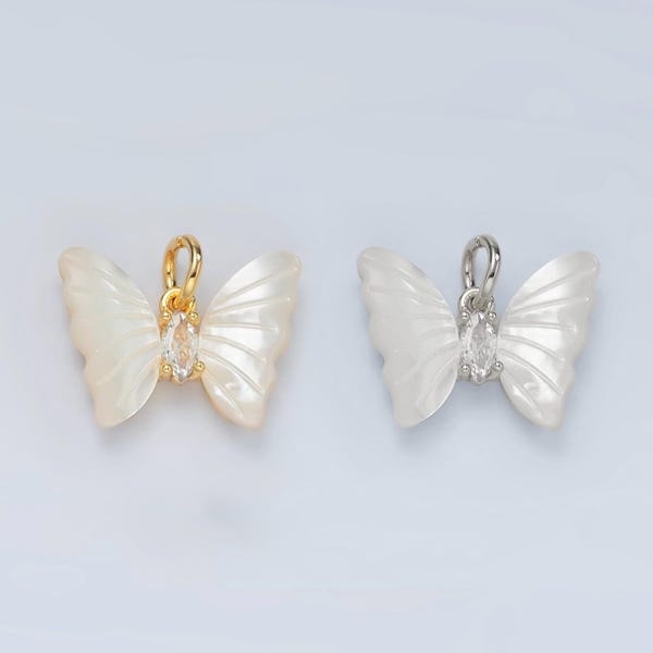 Pingente de animal com pingente de borboleta e pérola em ouro 24k para colar, pulseira e brinco | d666
