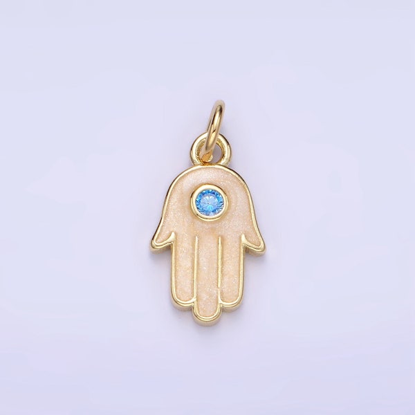 Mini 14K Gold Filled Hamsa Hand Blue CZ Enamel Hand Charm | W-506