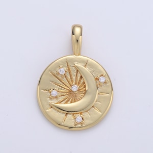 Celestial Jewelry Gold Crescent Moon Charm double sides design Jewelry Making Supply 24K Gold  Findings, i-648