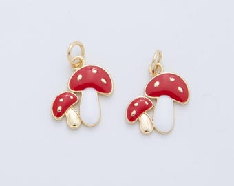 Petits breloques champignon en or 18 carats, pendentif champignon rouge, émaillé, champignon champignon, collier pour fabrication de bijoux à bricoler soi-même, approvisionnement AF-405