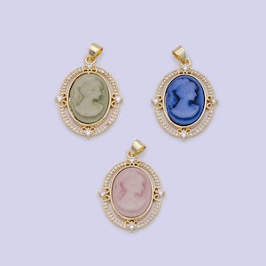 Dainty micro pave green pink blue agate cameo pendant woman italian cameo jewelry charm necklace n-616