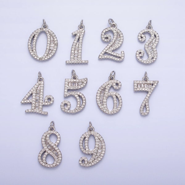 Micro Pave CZ Age Lucky Number Charms Pave Dangle Silver Number Charms Women Pave Number Findings Number 0-9 Charms AC529 - AC538