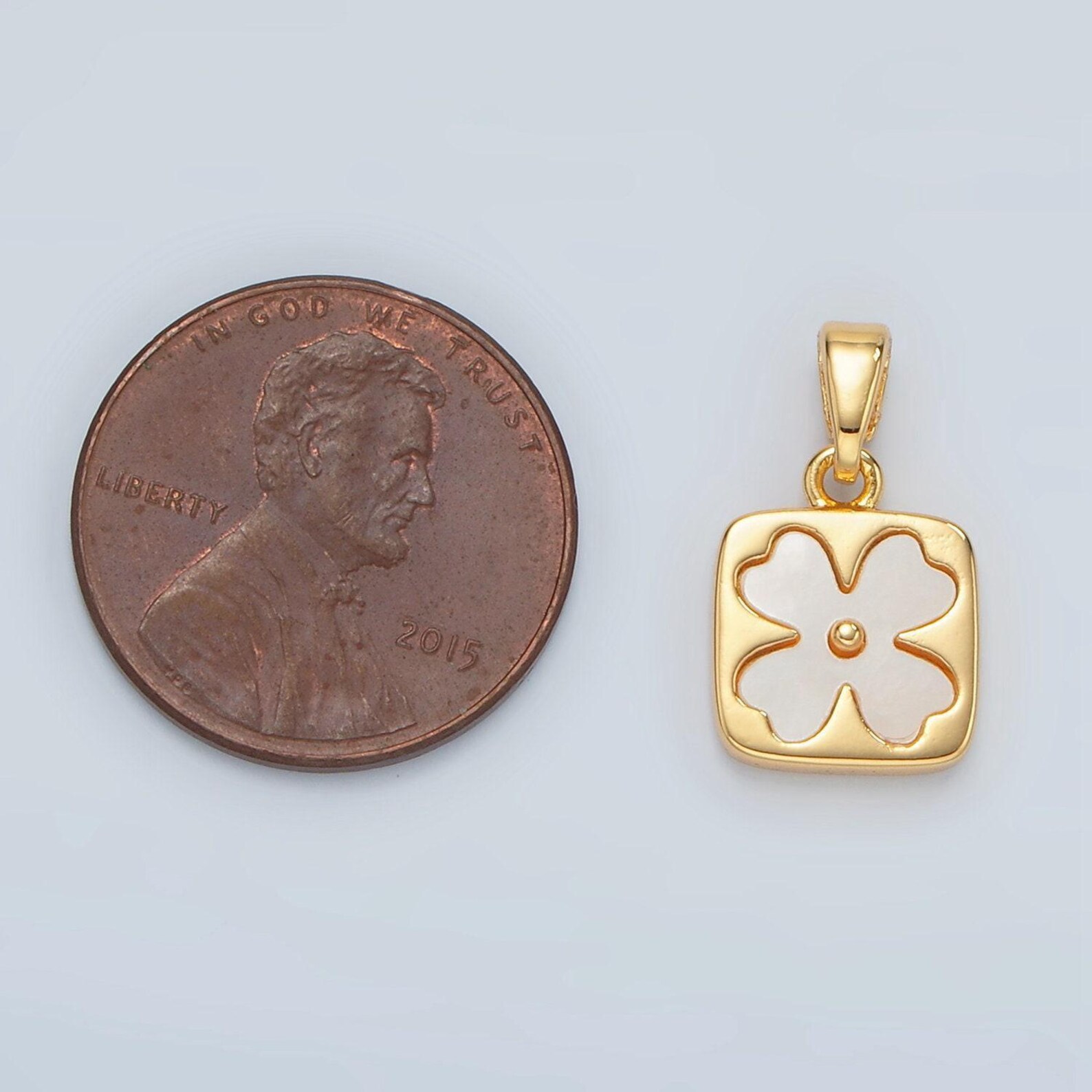 Gold Pearly White Four Leaf Lucky Charm Flower Square Charm, 24k Gold ...