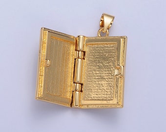 Pendentif de livre d'agenda ouvrable en or 24 carats, Pendentif d'agenda rectangulaire en or, Médaillon carré en or pour bijoux DIY | I-313
