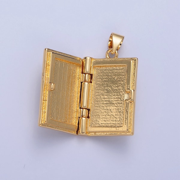 24K Gold Filled Openable Diary Book Pendant, Gold Rectanglular Diary Pendant, Gold Square Medallion for DIY Jewelry | I-313