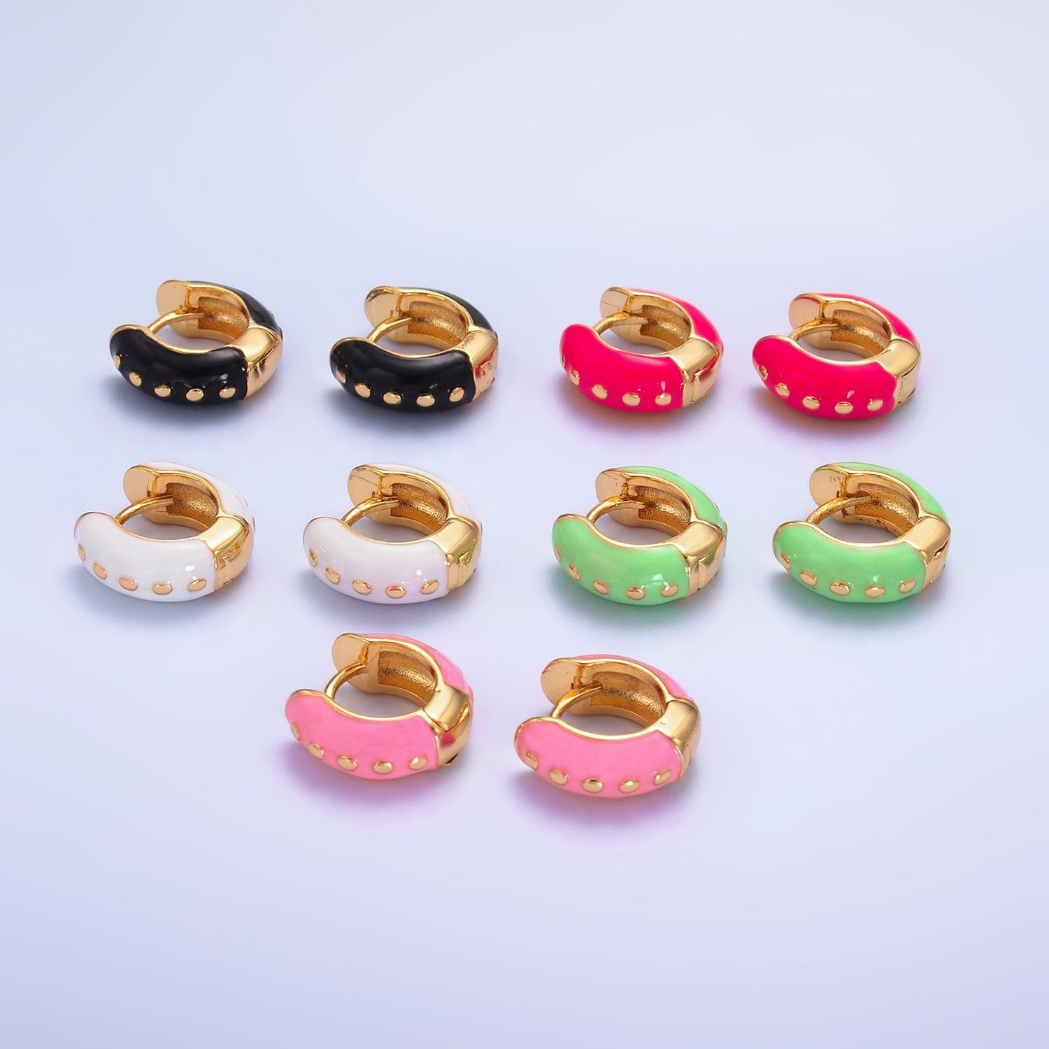 14mm Huggie colorful neon enamel gold hoop earring, pink, green ,black, white Hoop earring multi color small Jewelry T108