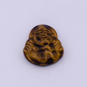 1 ciondolo in pietra naturale con occhio di tigre giallo intagliato raffigurante il Buddha che ride, adatto per la creazione di gioielli buddisti