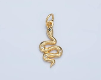 Black & clear cz snake gold filled animal charm | e-732