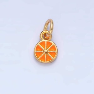 Tiny kumquat orange slice 24k gold filled enamel charm | x-830