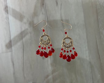 Red Quartz Chandelier Earrings