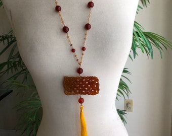 Carnelian Pendant & Tassel Necklace