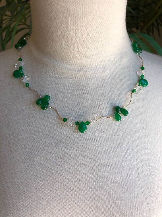 Jade, Clear Quartz Crystal S-bar Necklace