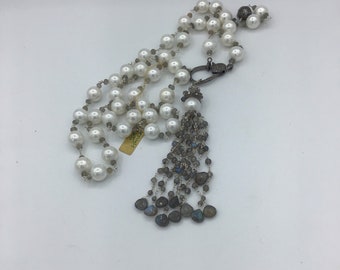 Labradorite & Pearl Tassel Necklace