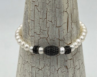 Black Spinel & Pearl Stretch Bracelet