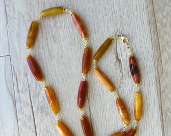 Rust Colored Agate, Opal &Citrine Long Necklace