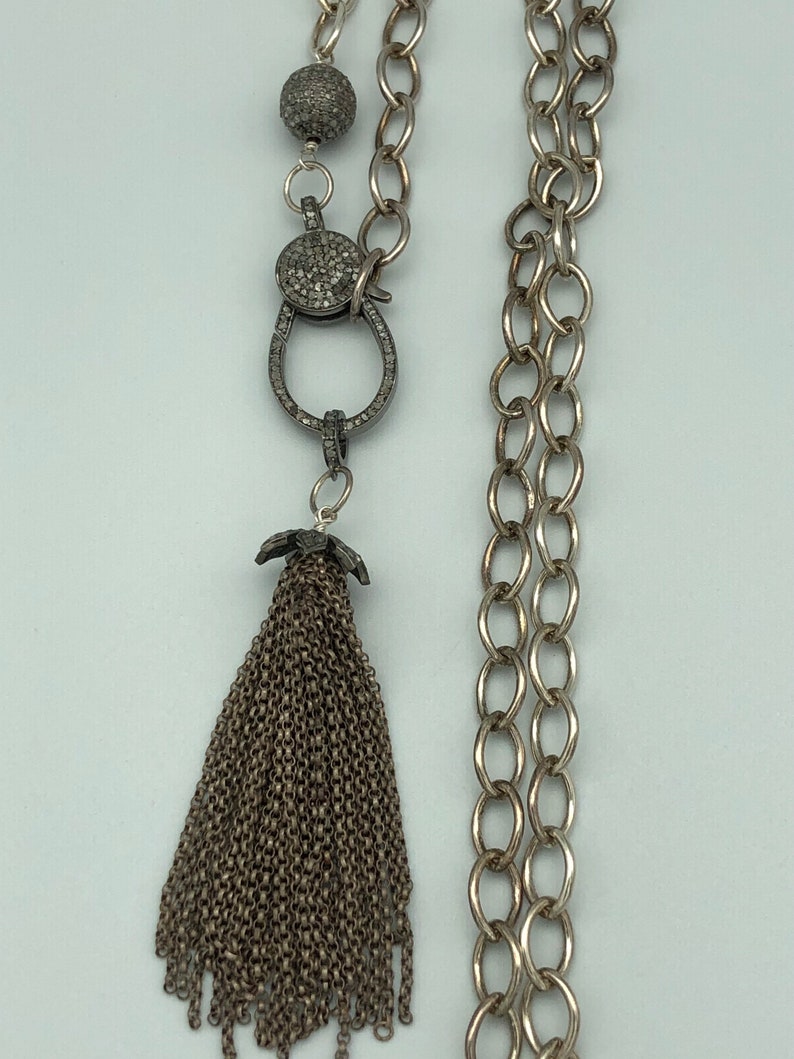 Pave Diamonds With a Chain Tassel Necklace - Etsy