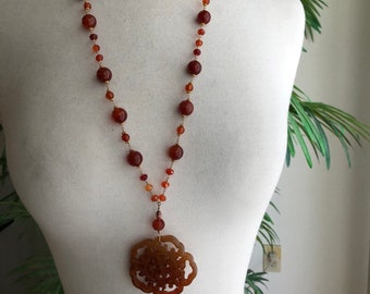 Carnelian Necklace with Carved Pendant