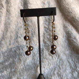 MARKDOWN! Mauve Brown Pearls & Pyrite Earrings with Pave Diamond Tops