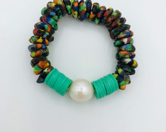 Pearl, Vinyl & Glass Bead Stretch Armband