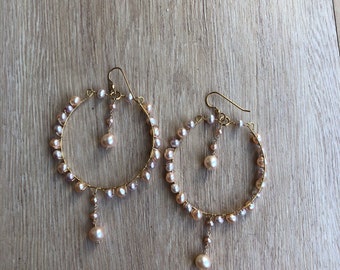 Pink Pearl Hoop Earrings