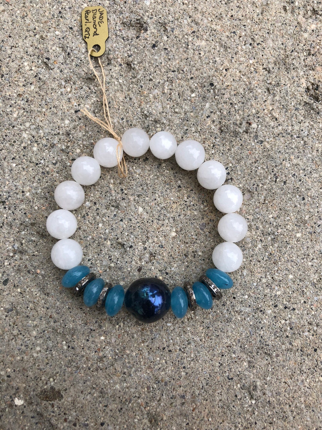 Bracelet Stretch En Perles De Jade Blanc - Look Glamour, Nouveau Sans Emballage