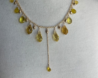 Yellow Gemstone & Crystal Necklace and Earring Set