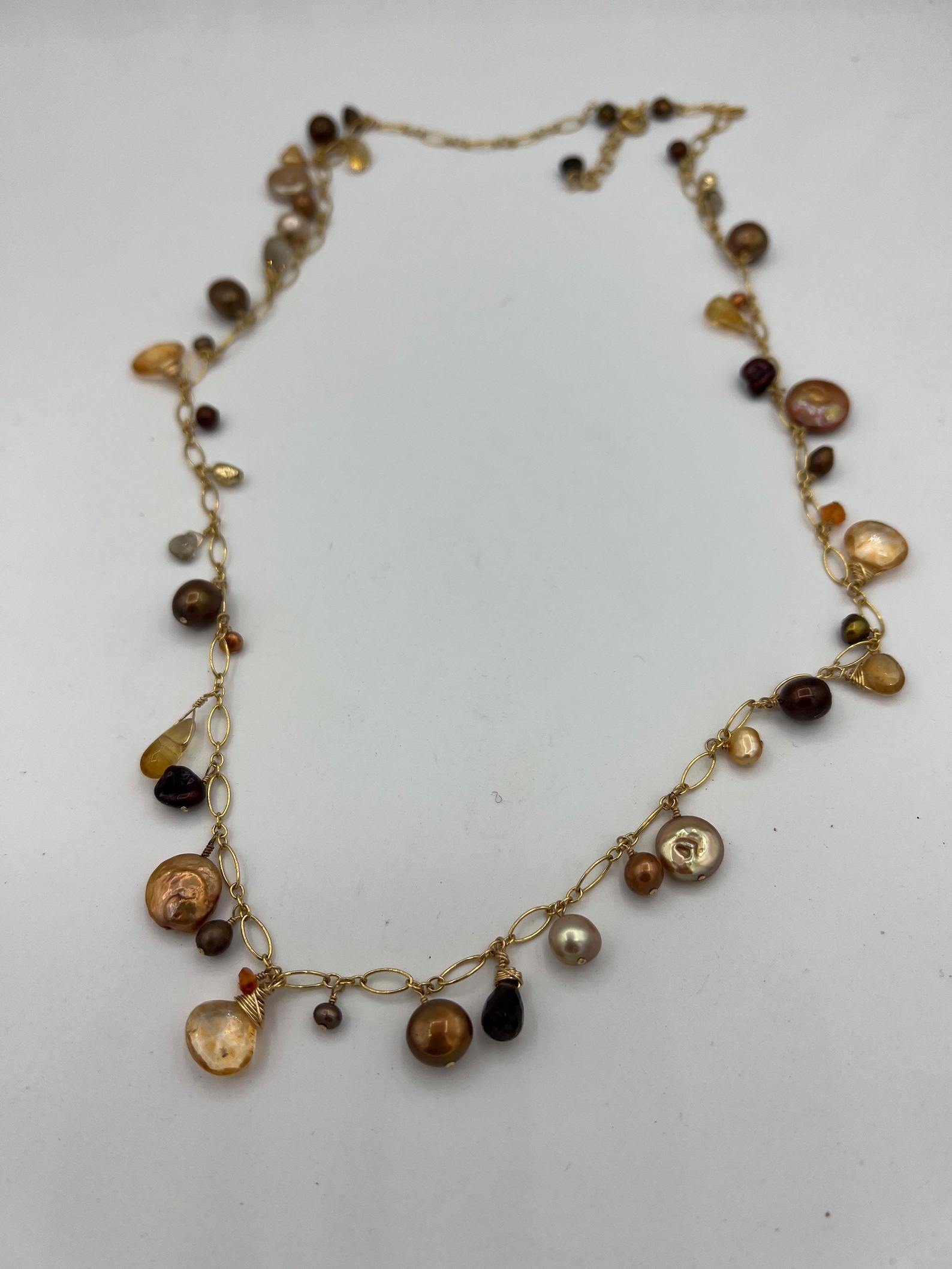 Large Copper Pearl & Autumn Gemstone Cluster Earrings Etsy