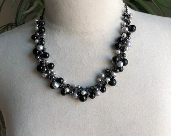 Black & Grey Cluster Necklace