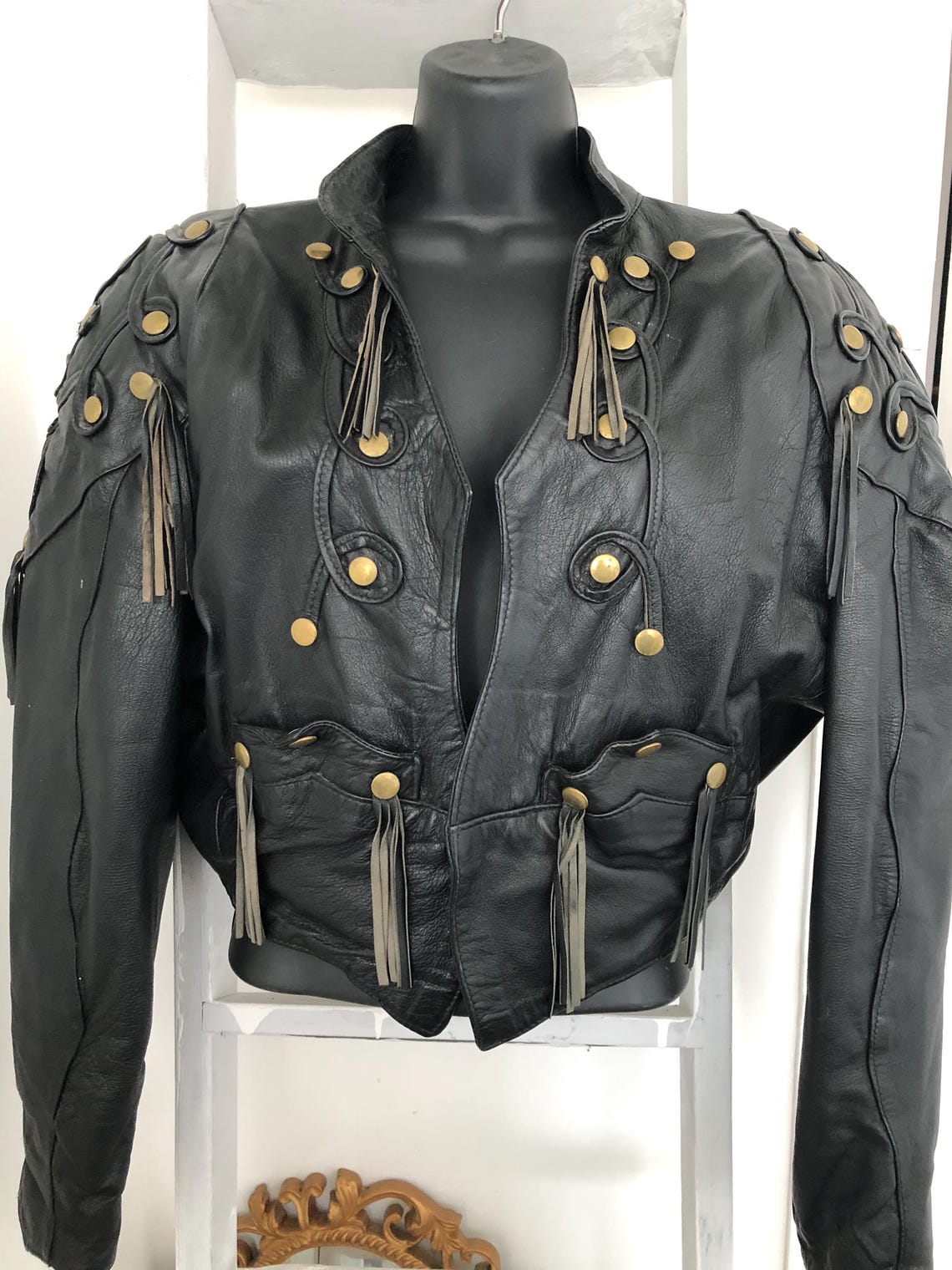 80's Red Wool Cropped Jacket with Leather Trim by Jonathan Stevens
