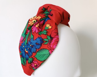 Women Ukrainian Red hairband Turban knot headband Ethnic Slavic folk hair accessory Babushka Head shawl Historical scarf Gift for sister