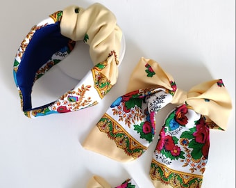 Diadema folclórica ucraniana Khustka, pañuelo para el cabello, adornos tradicionales, turbante étnico nacional, diadema con nudo para mujer, idea de regalo para el cabello de ella
