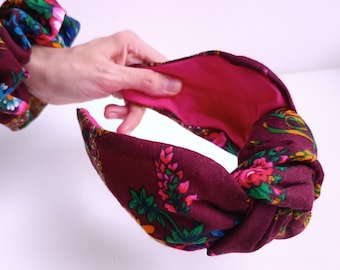 Burgundy Slavic headband Polish Folk headpiece Women's knot headband Floral headband Folk Ethnic traditional women headband Gift SET for her