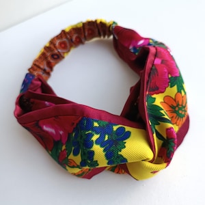 Flower headband Twisted womens turban Elastic comfy headband Floral scarf yellow headband Adult Knotted handmade accessories Gift for her