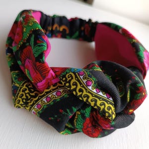 Soft Knotted vibrant black floral headband for woman handmade hair accessories Flower Elastic headband Twisted hairband  Gift for her sister