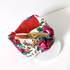 Everly vibrant White Flower print knot Hairband Women headband Handmade hair accessory Alice band Floral headpiece Turban SET gift for her