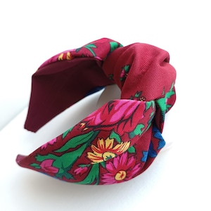 Women Burgundy floral headband Knot hairband turban hair band Women headband Knotted flower head band Handmade hair accessory Gift for her