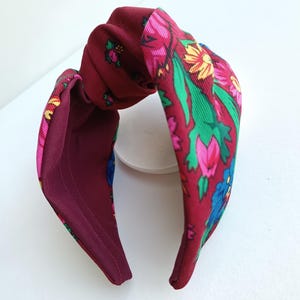 Everly vibrant flower print knot headband Women Burgundy floral hairband turban Knotted flower headband Handmade hair accessory Gift for her